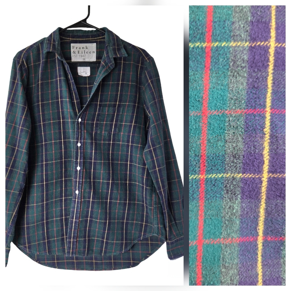 Frank & Eileen Relaxed Green Plaid Flannel Button-Up Shirt Italian Cotton